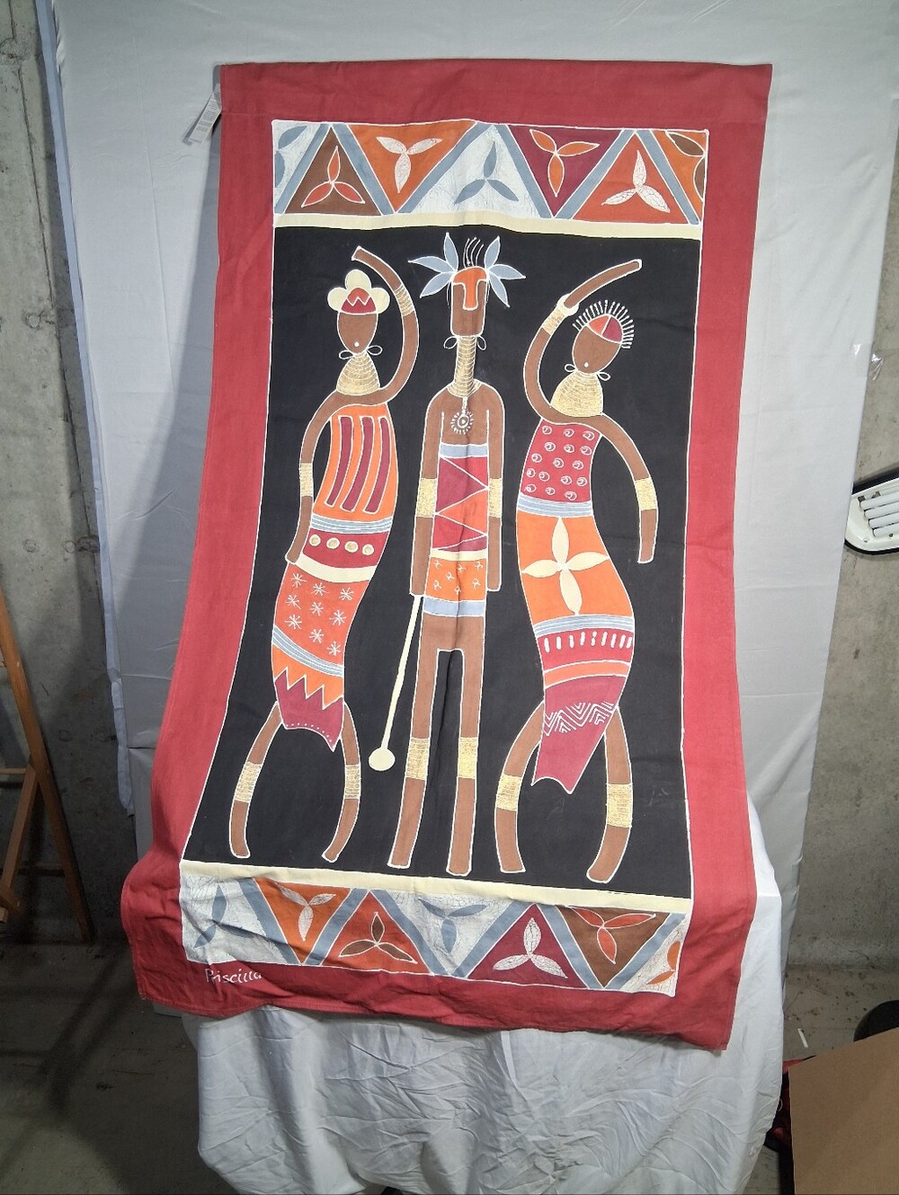 54" X 31" Tribal Textiles of Zambia Signed Hand-painted by Priscilla Wall Art